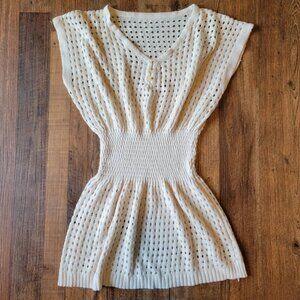 Cream Crochet Smocked Waist Swimsuit Cover-up